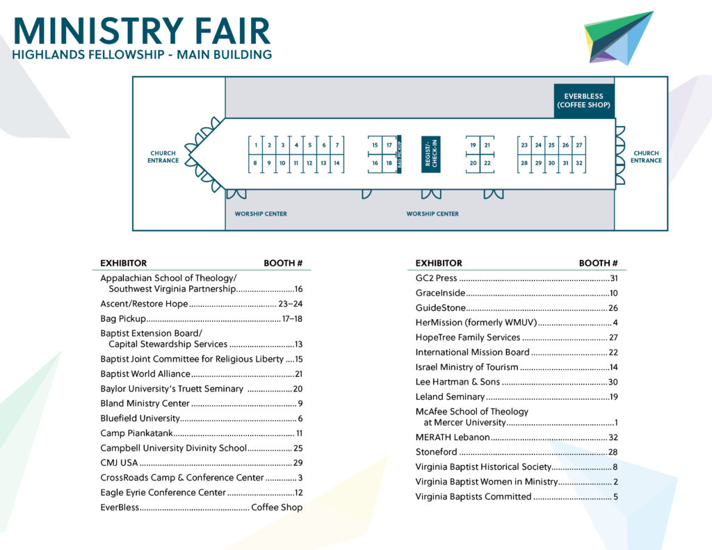 Listing of Ministry Fair exhibitors and map